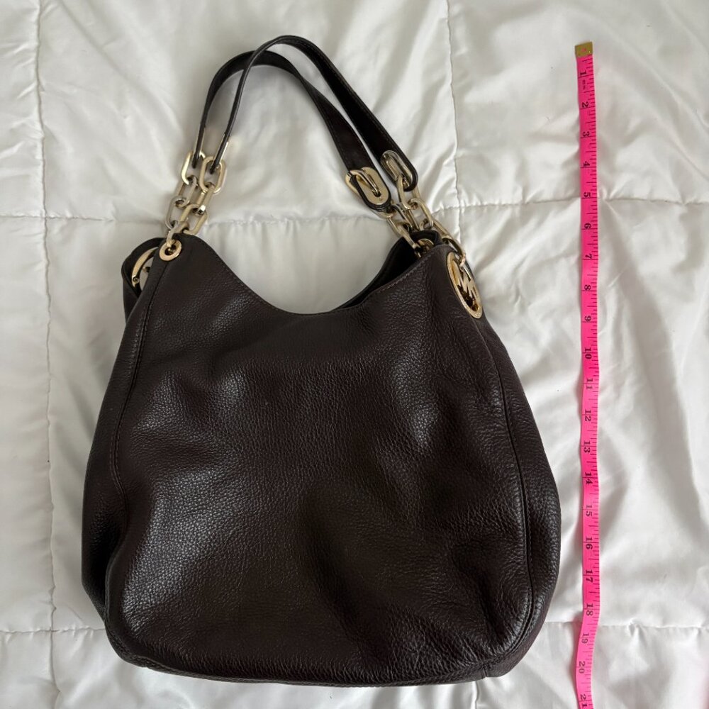 MICHAEL Michael Kors Fulton Brown Leather 3 Compartments Shoulder Bag Boho Chic - Picture 12 of 13